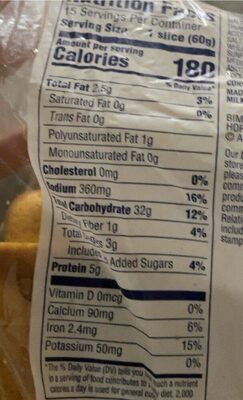 Thick sliced texas bread - Nutrition facts