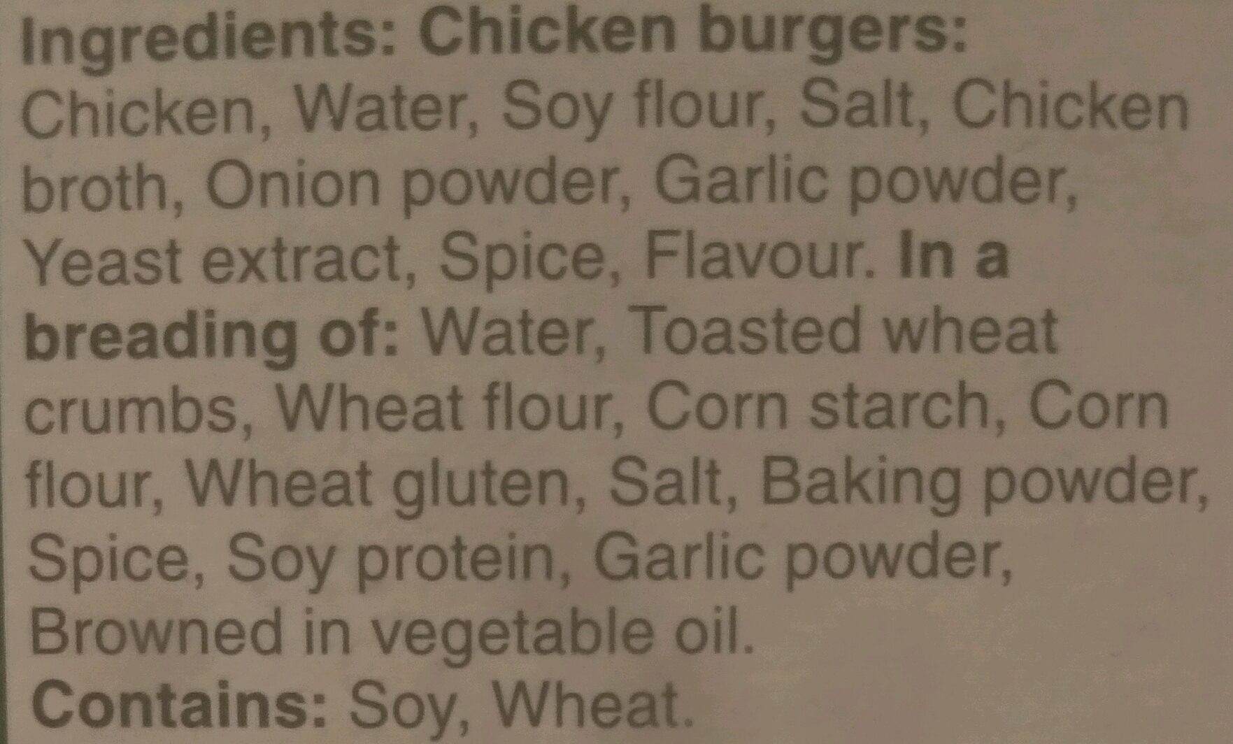 Chicken Burgers - Ingredients