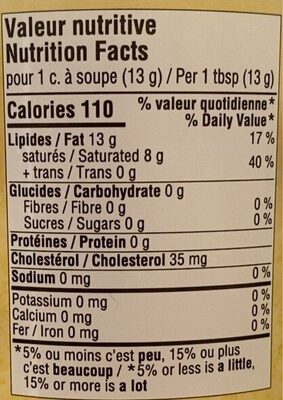 Ghee Clarified Butter - Nutrition facts - fr