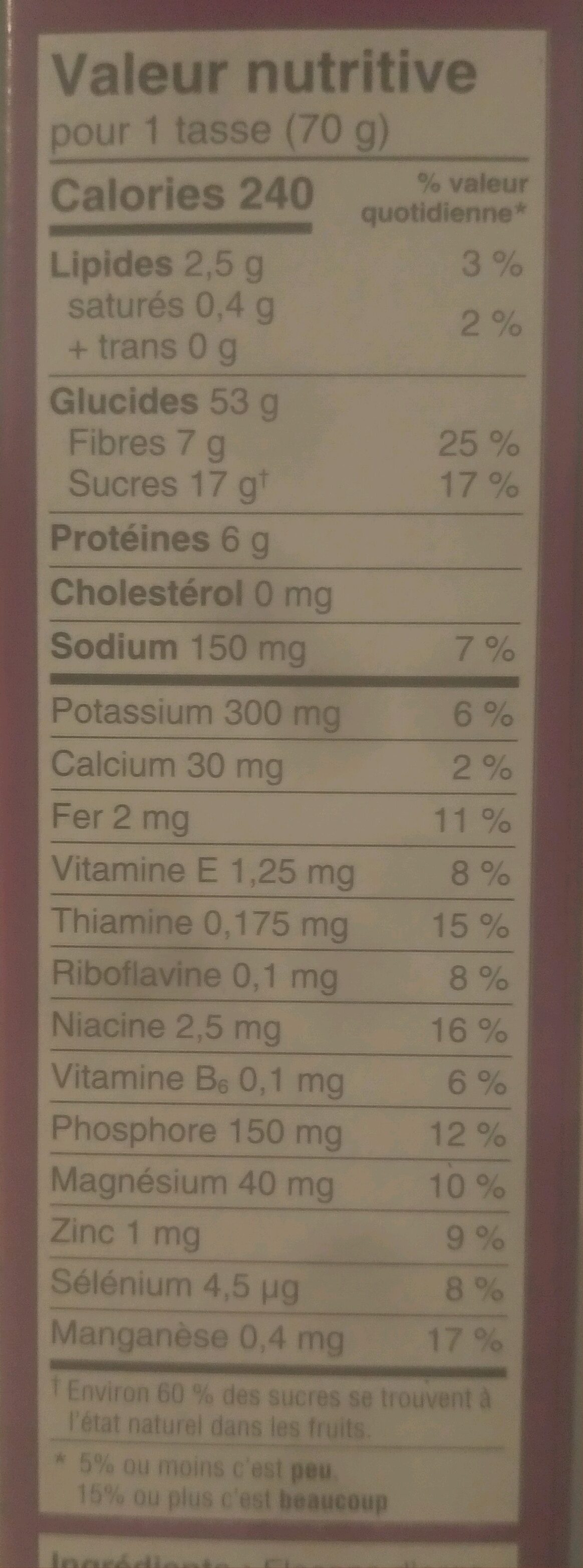 Almond Raisin Müslix - Tableau nutritionnel