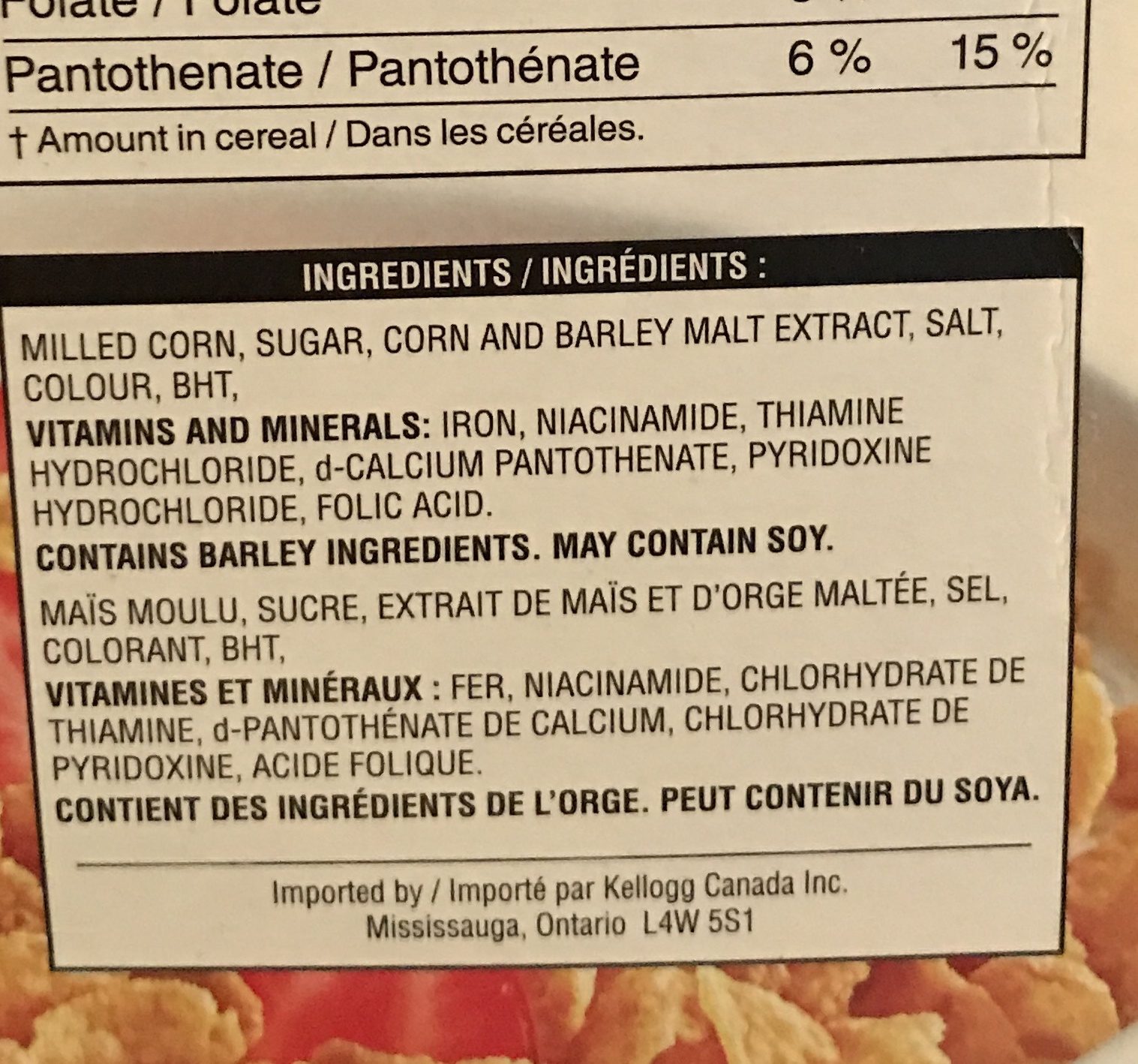 Corn Flakes Céréales - Ingrédients