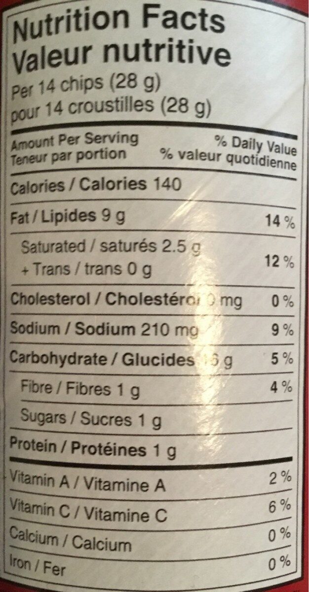 Pringles au Ketchup - Nutrition facts