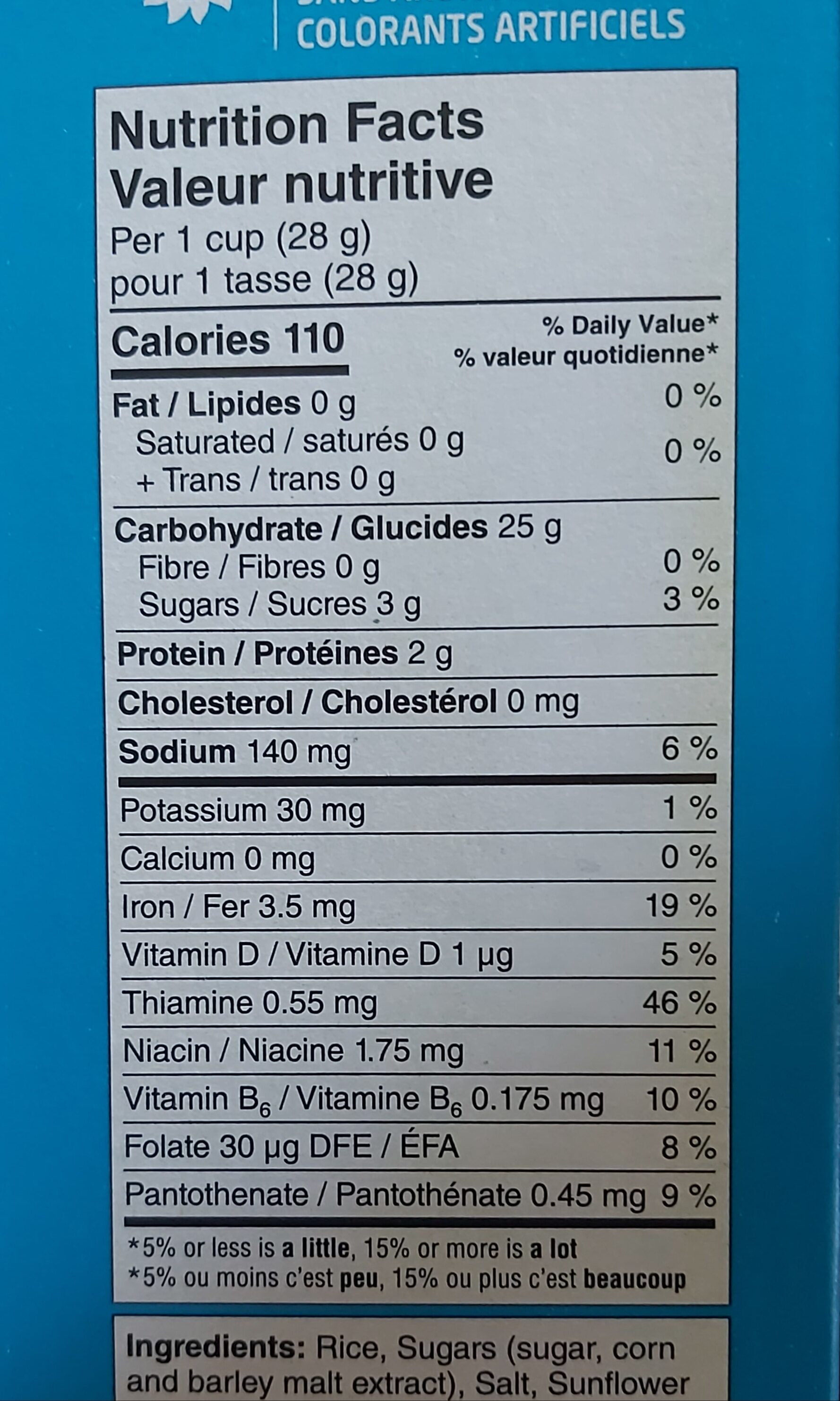 Rice Krispies - Tableau nutritionnel