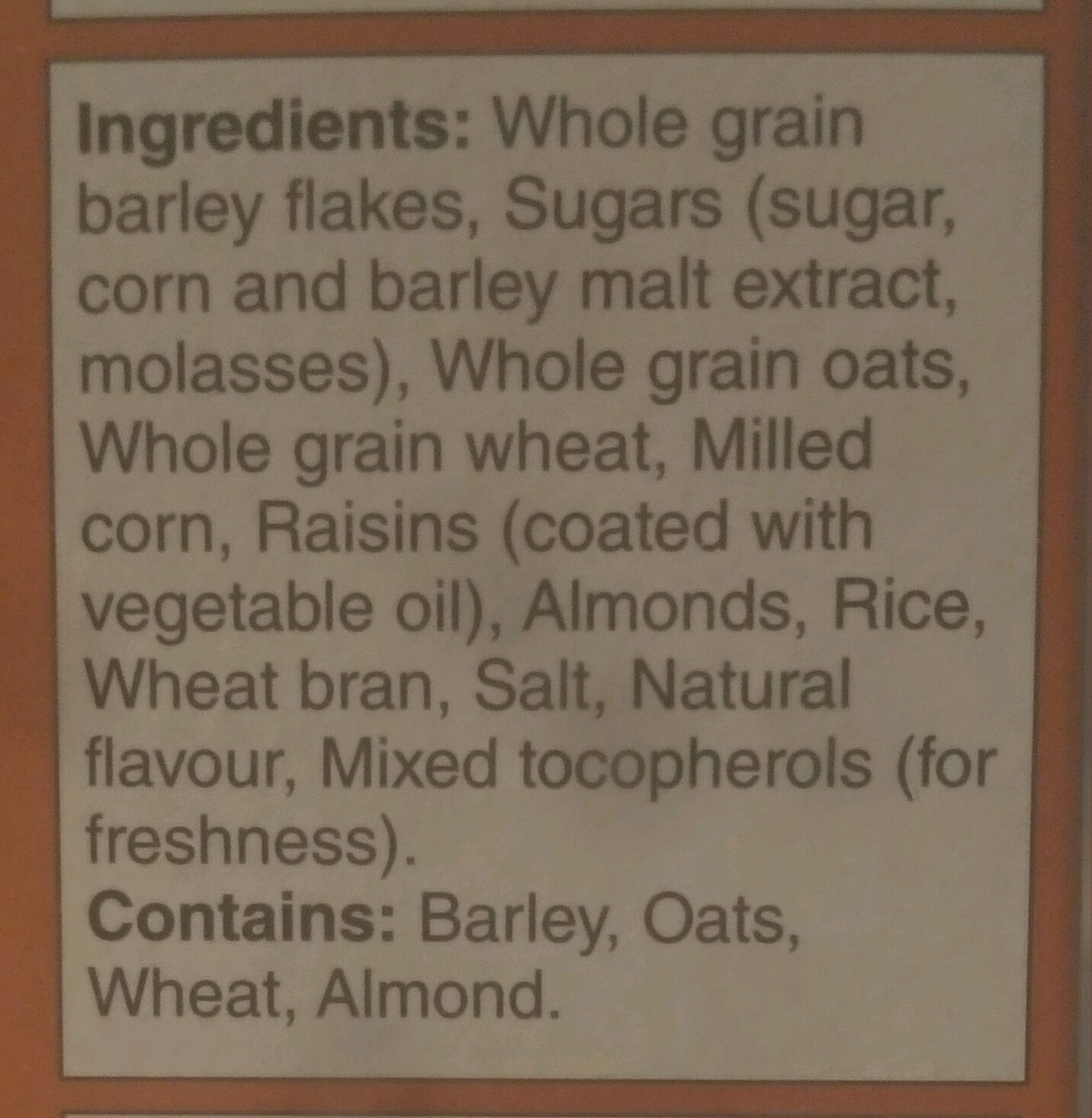 Maple Raisin Nut Flavour Müslix - Ingredients