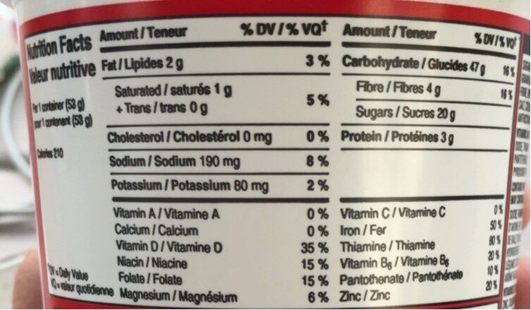 FROOTS LOOPS - Nutrition facts - fr