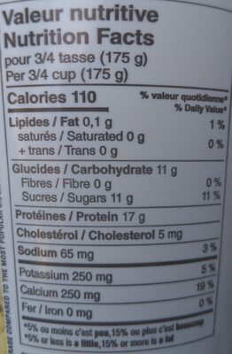 Yogourt Crec 0% Vainille Sans Lactose - Tableau nutritionnel