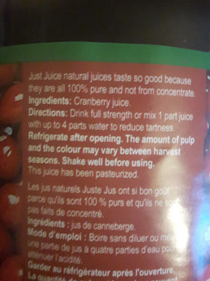 Just Juice Cranberry - Ingredients