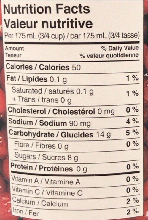 Just Juice Cranberry - Nutrition facts