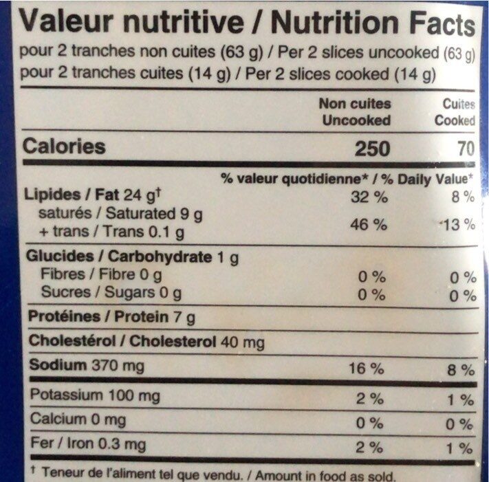 Bacon saveur d’erable - Nutrition facts - fr