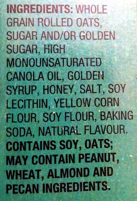 Barres granola avoine et miel - Ingredients