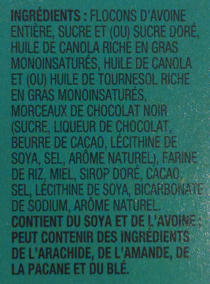 Barres granola avoine et chocolat noir - Ingredients - fr