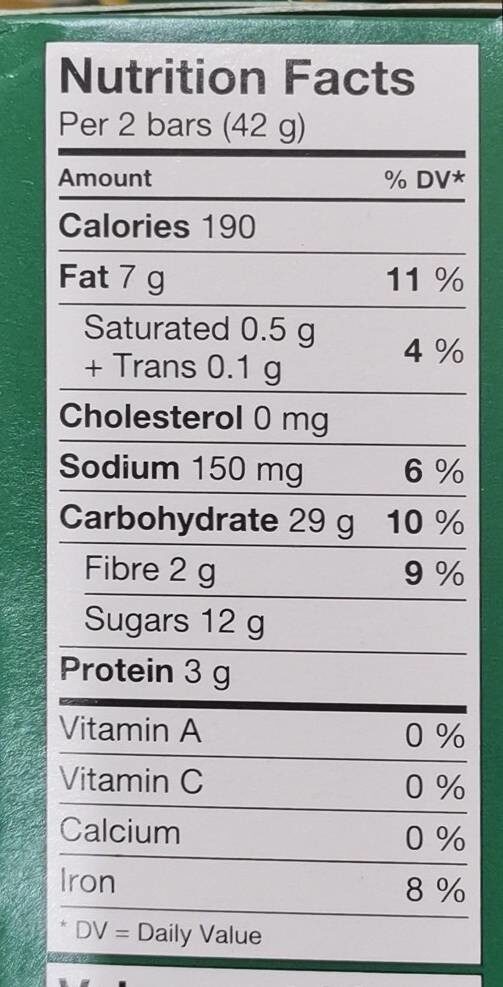 Crunchy granola bars Maple brown sugar - Nutrition facts - fr