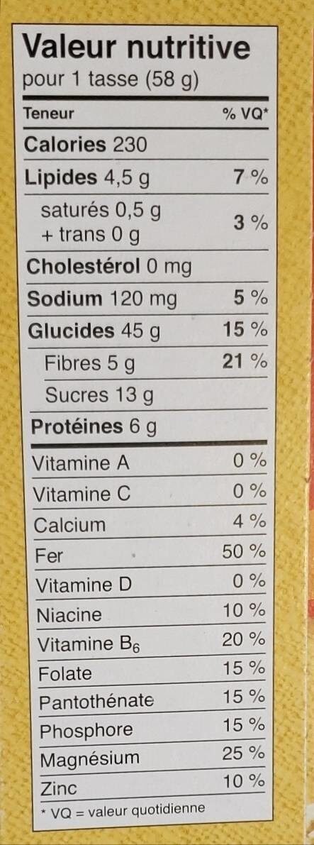 Oatmeal crisp almond - Tableau nutritionnel