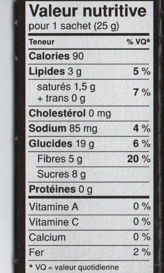 Fibre 1 delice - Tableau nutritionnel