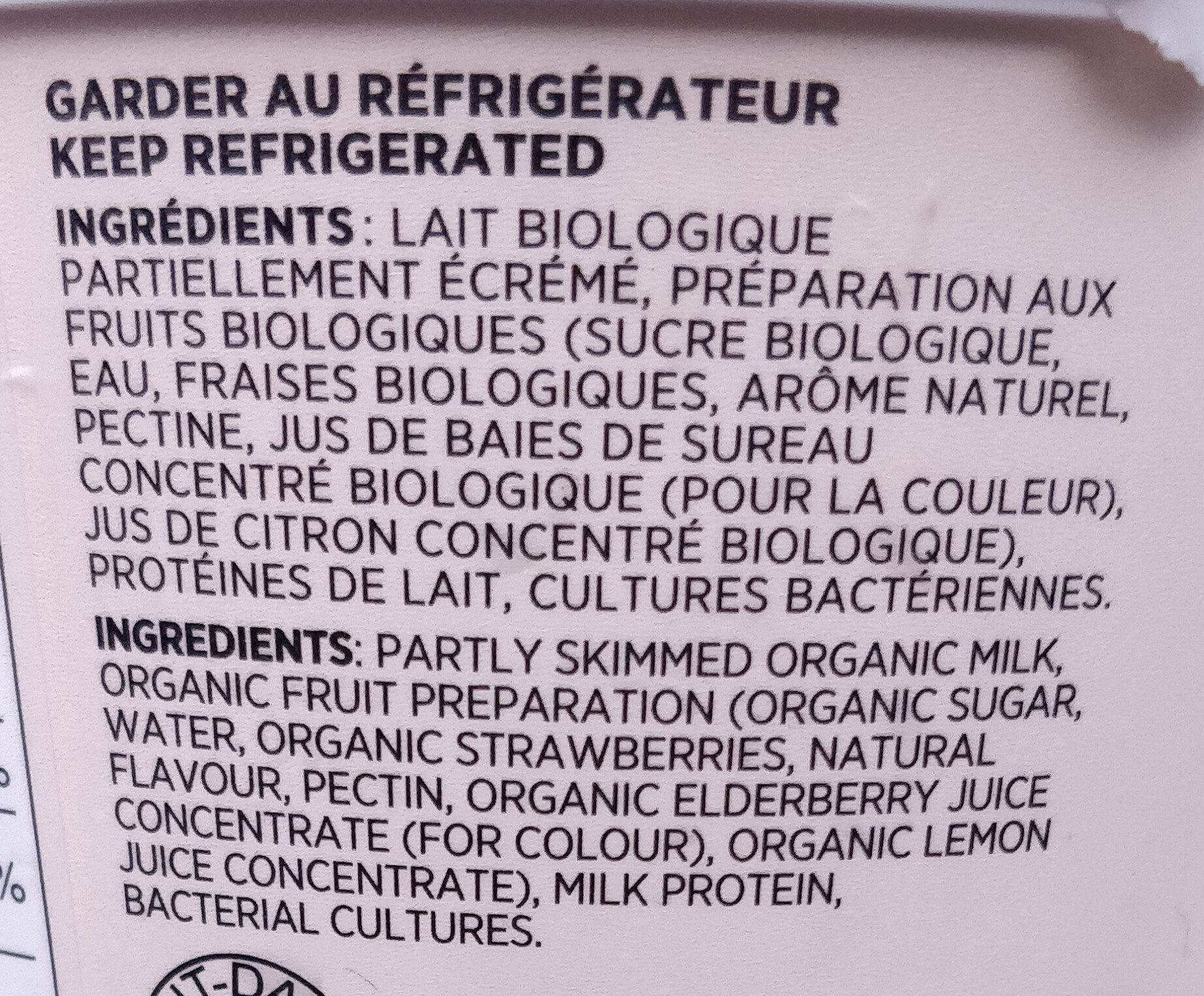 Organic fraise - Ingrédients