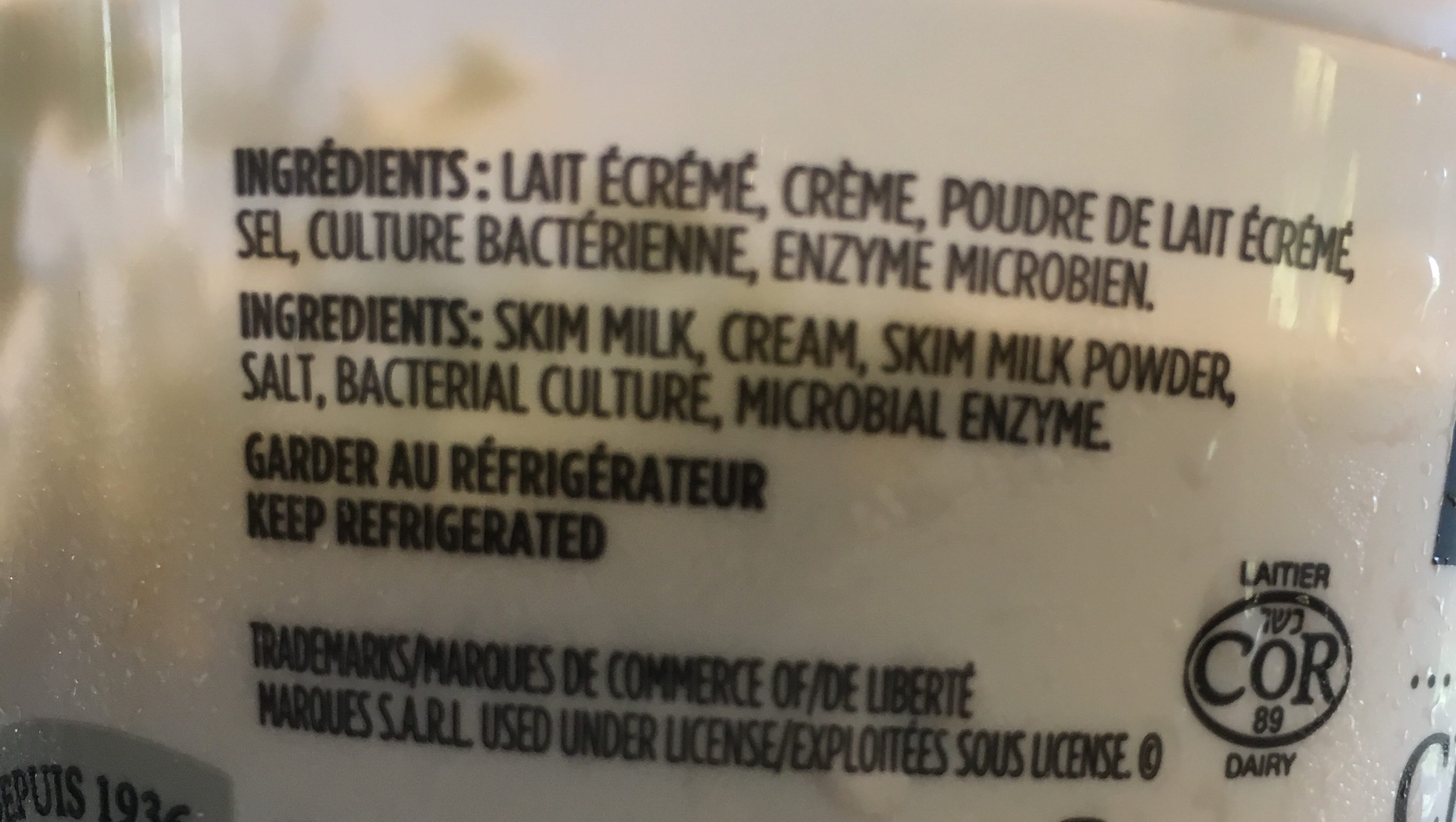 Cream cheese product - Ingrédients
