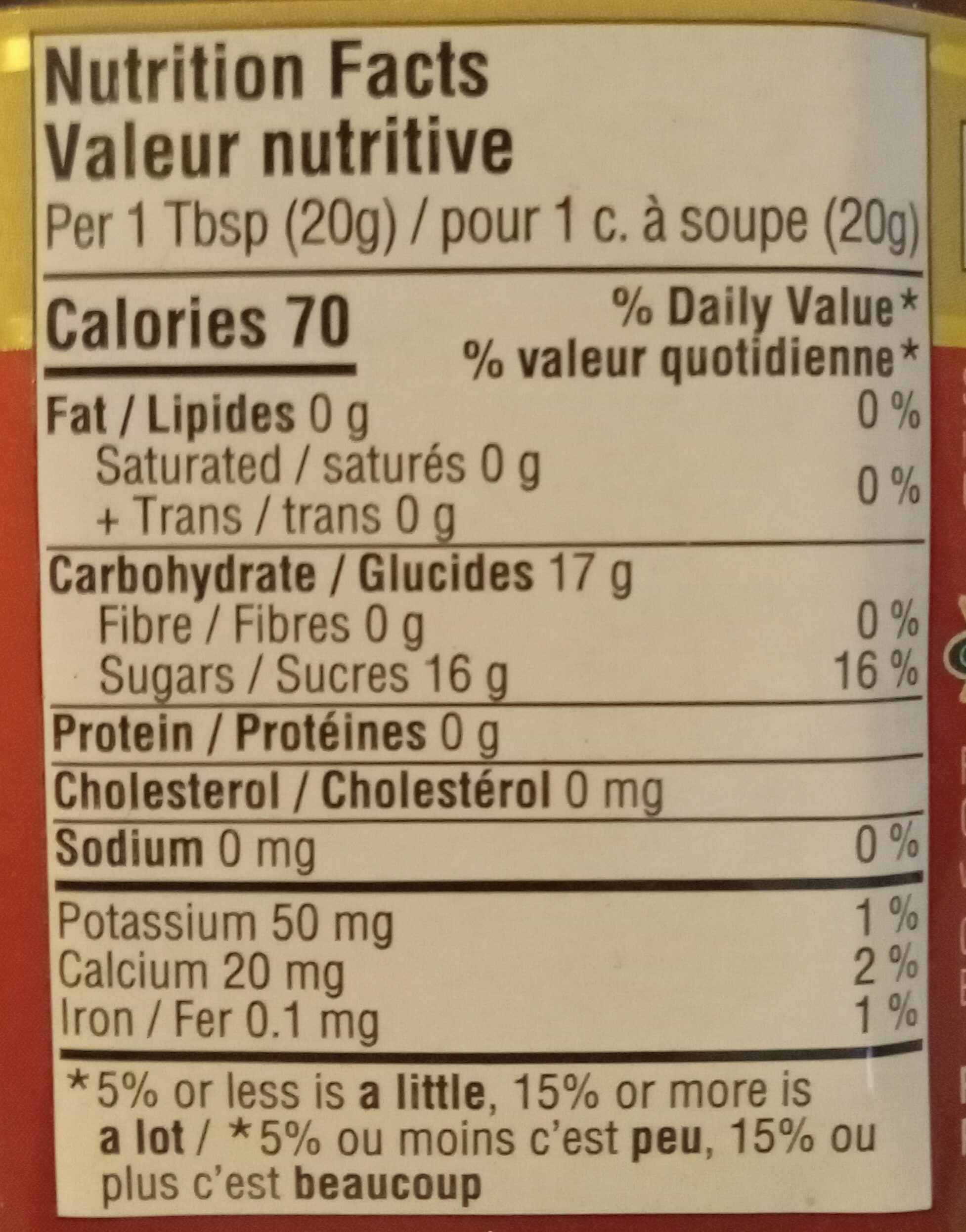 Maple Butter - Tableau nutritionnel