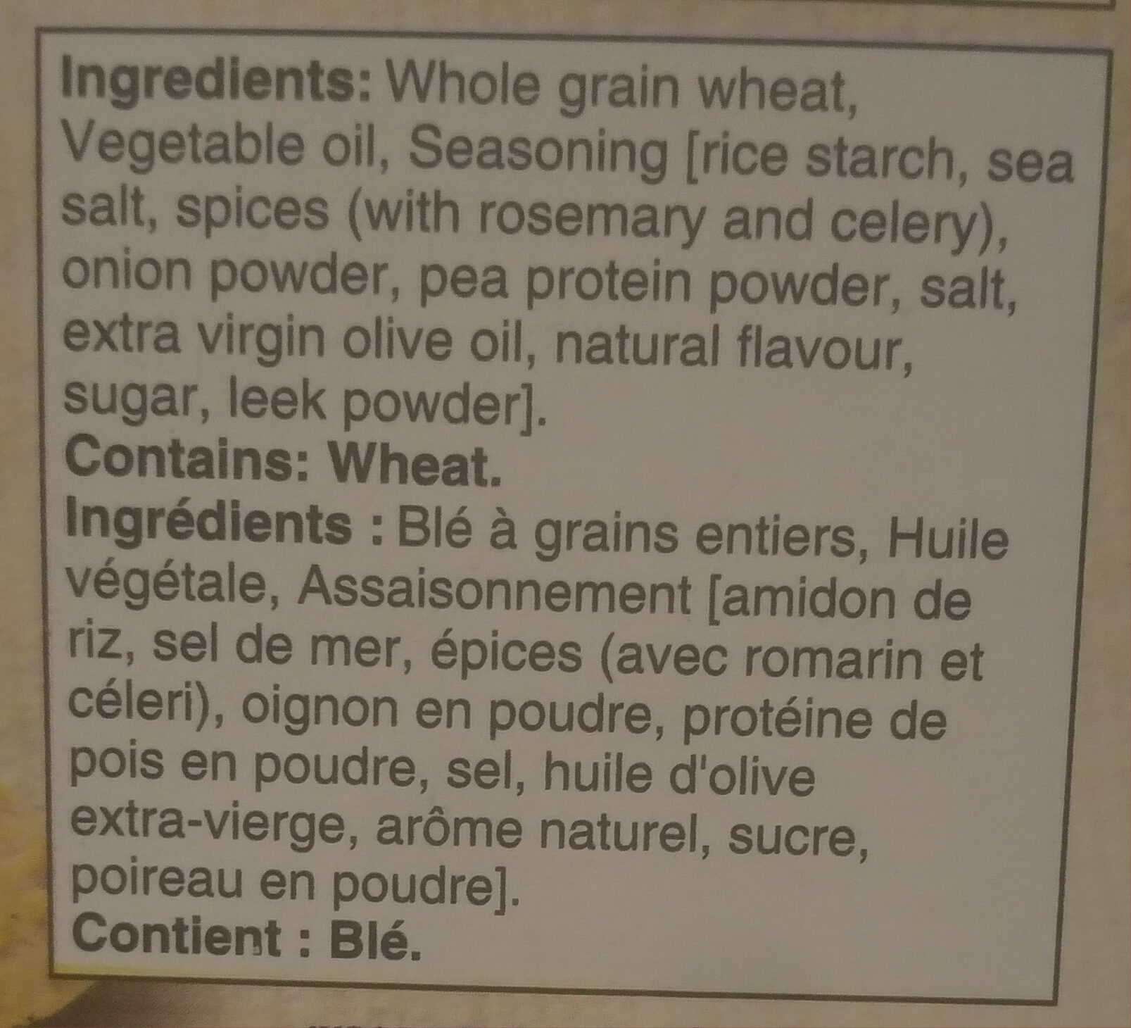 Rosemary & Olive Oil Triscuits - Ingrédients