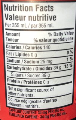 Coca-Cola - Tableau nutritionnel - en