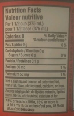 Coca-Cola Zero Sugar - Tableau nutritionnel