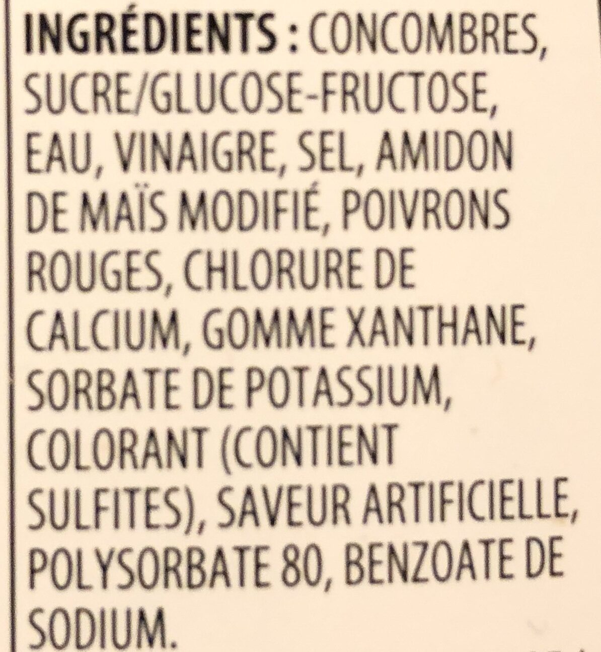 Relish - Ingredientes - fr