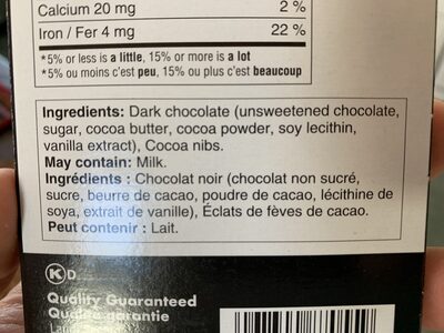 Dark Chocolate 70% Cocoa Nibs - Ingrédients