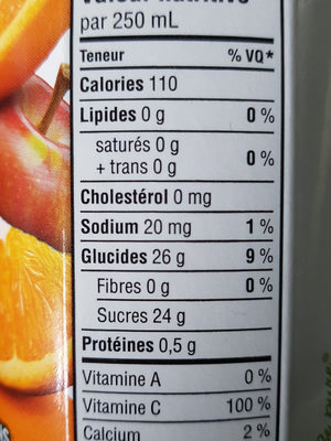 Jus Mélange D'orange (non Sucré) - Nutrition facts - fr