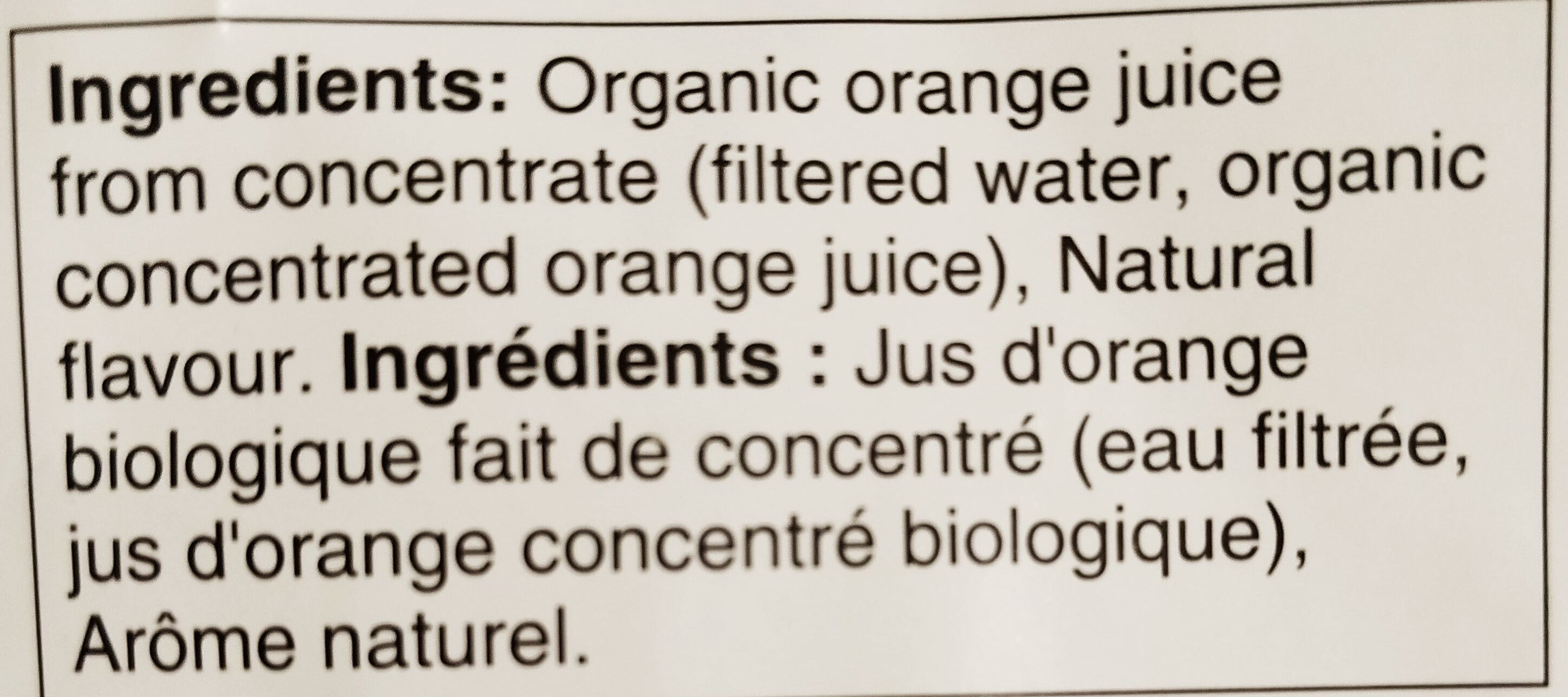 Organic Orange - Ingredients