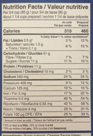 Kd original macaroni and cheese - Nutrition facts