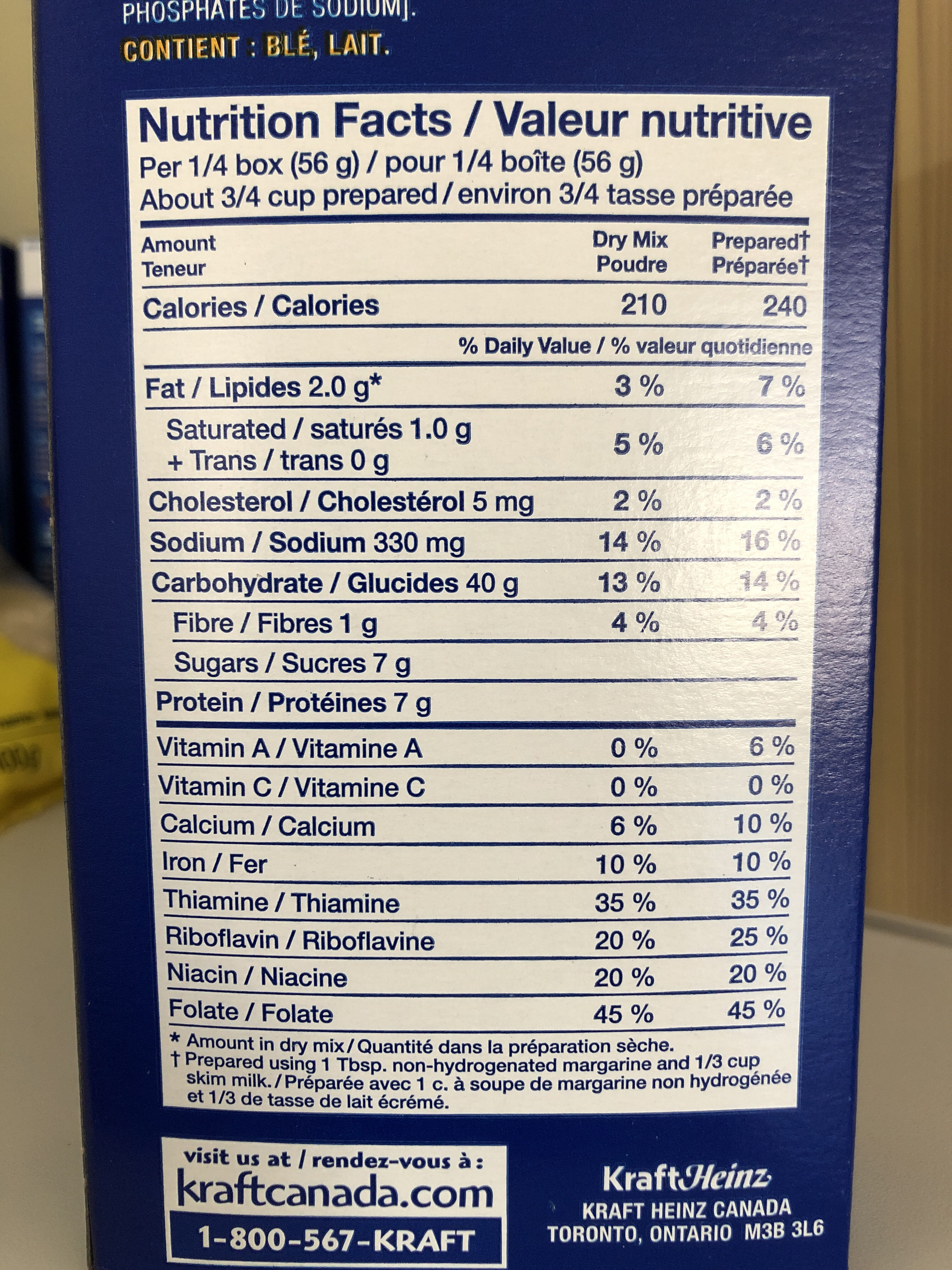 Kd original macaroni and cheese - Tableau nutritionnel