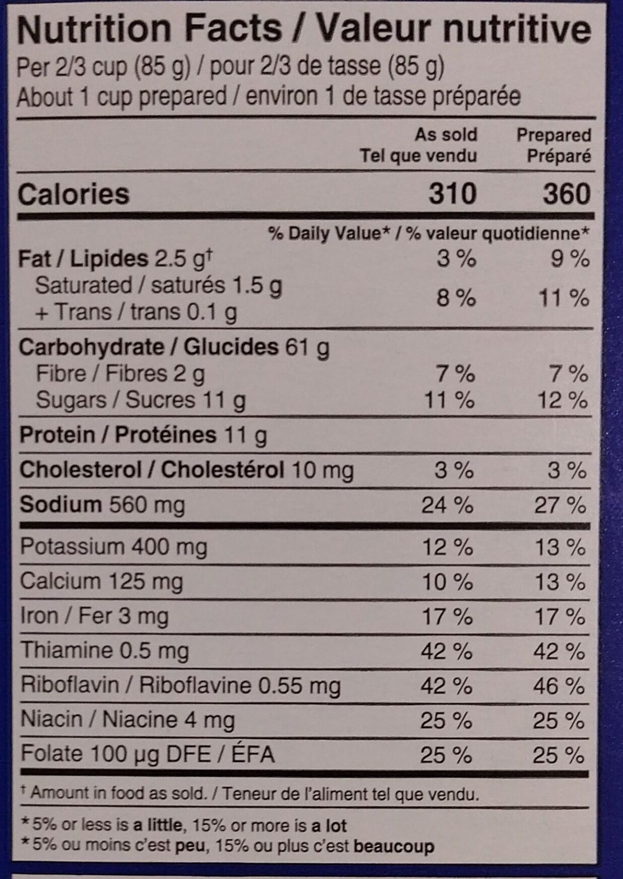 Kraft Dinner original - Nutrition facts - fr