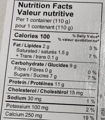 Yogurt islandais - Tableau nutritionnel