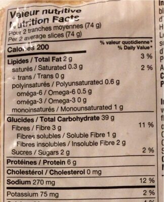 Club Miche Blanche - Nutrition facts - fr