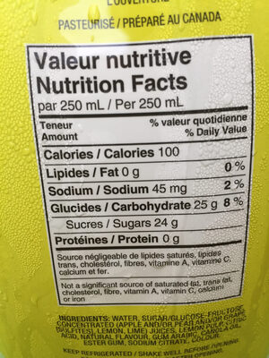 Limonade - Tableau nutritionnel