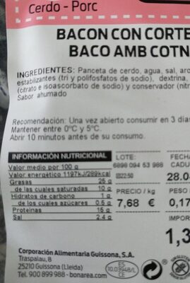 Bacon con corteza - Informació nutricional - es