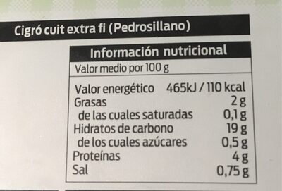 Garbanzo cocido - Informació nutricional - es