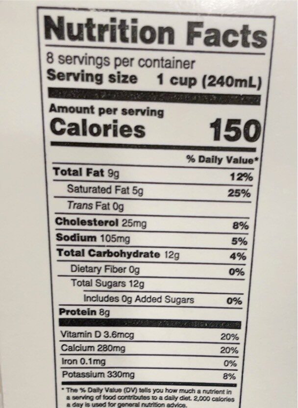 Lactose Free Milk - Nutrition facts