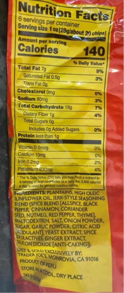 Jerk-Style Plantain Chips - Nutrition facts