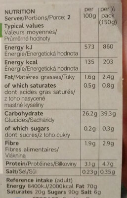 Basmati rice - Tableau nutritionnel