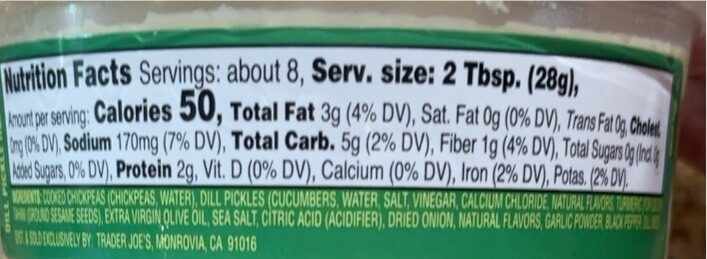 Dill Pickle Hummus - Nutrition facts