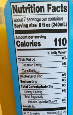 Orange juice pasteurized - Nutrition facts