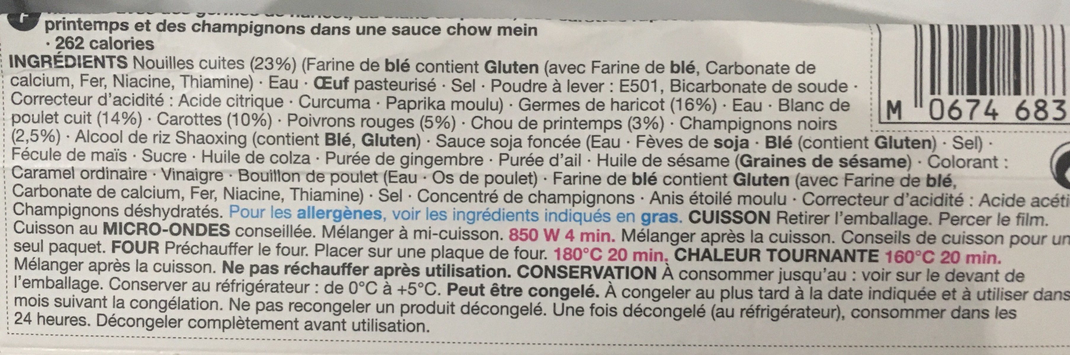 Chicken vegetable chow mein - Ingredienser - fr