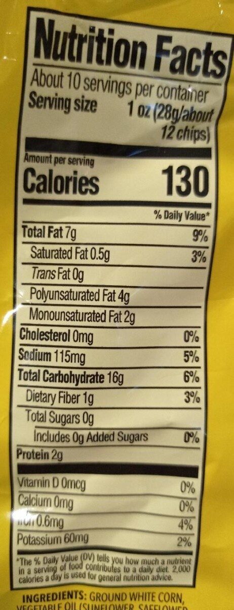 Crispy white tortilla chips - Nutrition facts