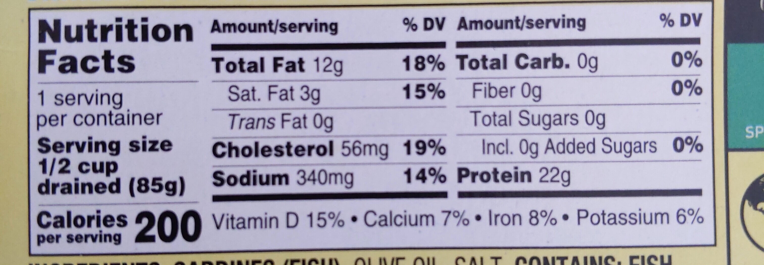 Sardines in olive oil - Nutrition facts