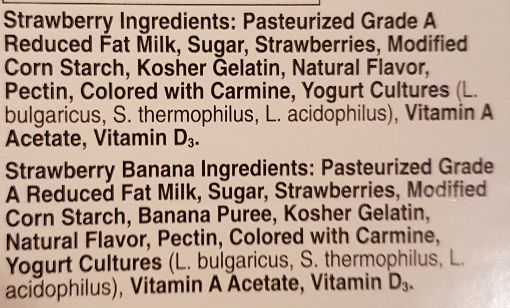 Original Variety Pack Strawberry/Strawberry Banana Yogurt - Ingredients