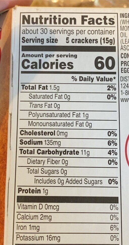 Original saltine crackers - Nutrition facts
