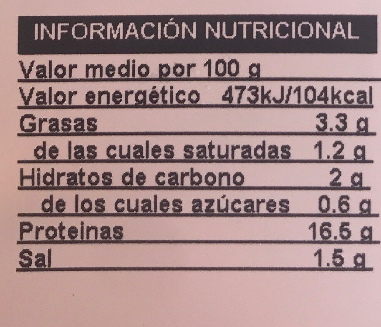 Paleta cocida - Informació nutricional - es