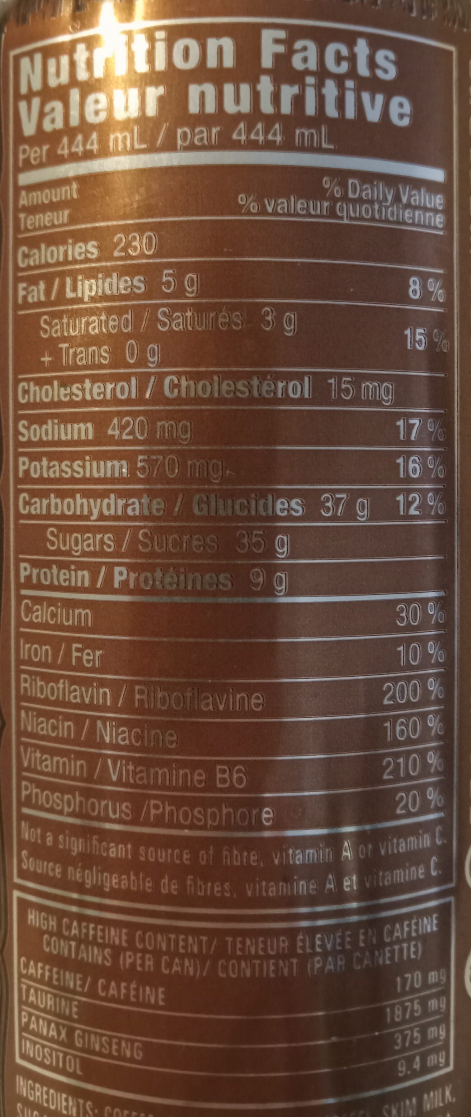 Swiss Chocolate Java Monster - Nutrition facts