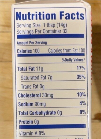 AA grade butter - Nutrition facts