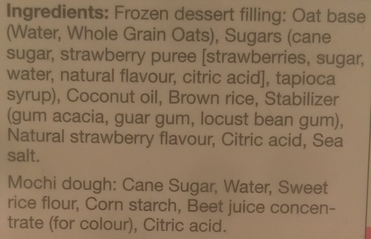 Strawberry Mochi Oat-based Frozen Dessert - Ingredients